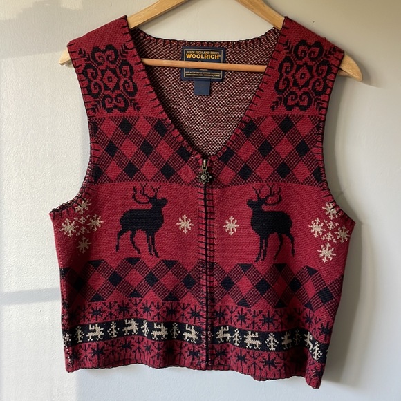 Woolrich Cottage Cabin Moose Zipper Sweater Vest - Picture 12 of 13